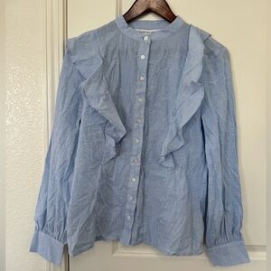 Light Blue Ruffled Button-Up Blouse